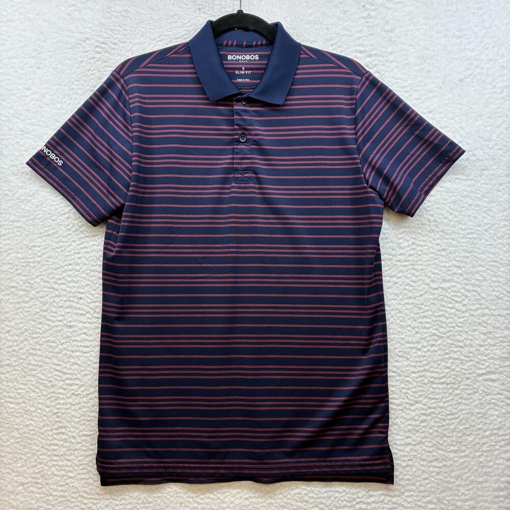 Bonobos Polo Shirt Mens Small Blue Red Striped Golf Slim Fit Performance Stretch